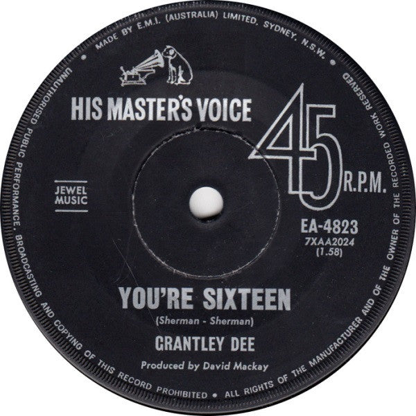 Grantley Dee : You're Sixteen / Every Breath I Take (7", Single)