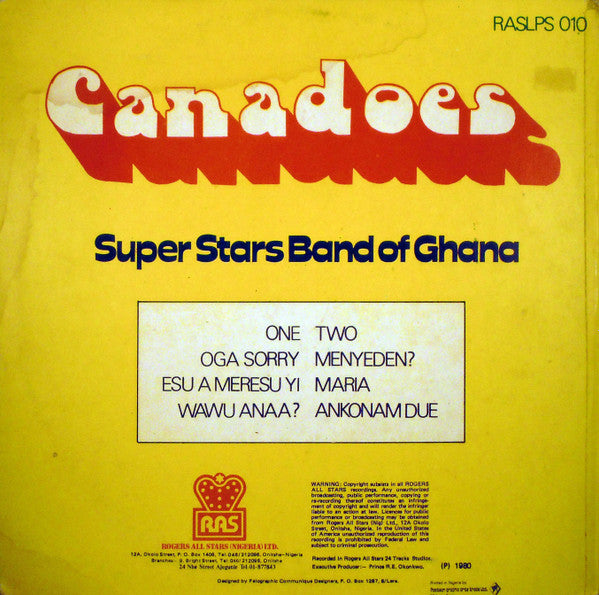 Canadoes Super Stars Band Of Ghana : Canadoes Super Stars Band Of Ghana (LP, Album)