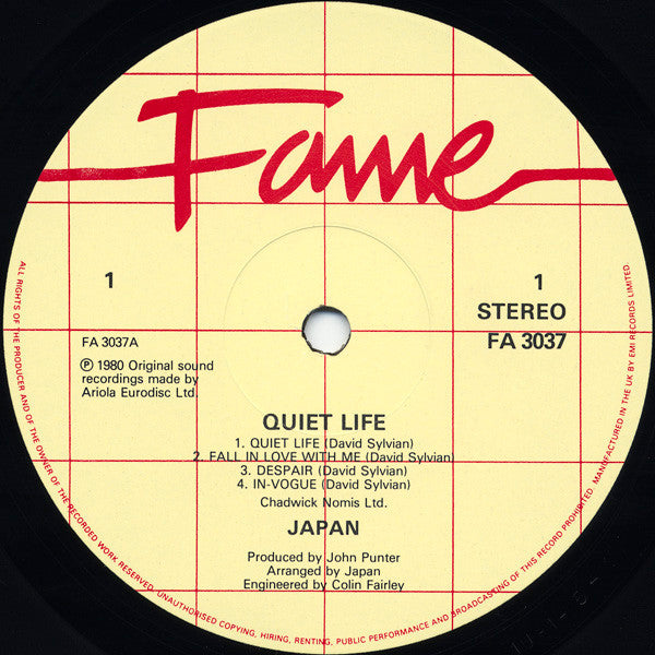 Japan : Quiet Life (LP, Album, RE, Red)