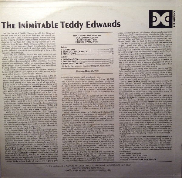 Teddy Edwards : The Inimitable (LP, Album)