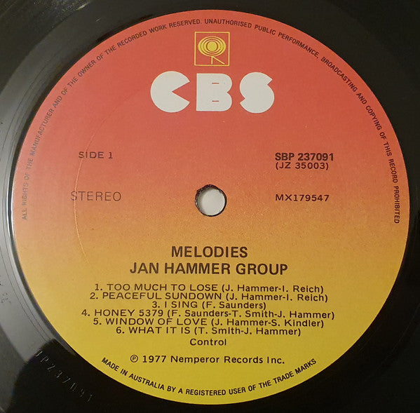 Jan Hammer Group : Melodies (LP, Album)