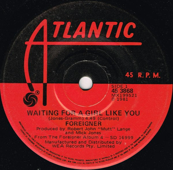 Foreigner : Waiting For A Girl Like You (7", Single)