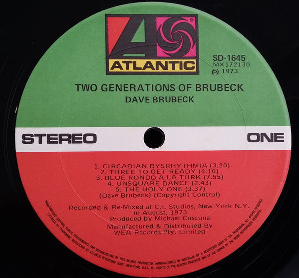 Dave Brubeck : Two Generations Of Brubeck (LP, Album)
