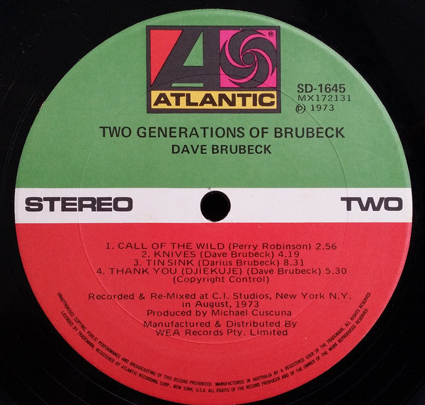 Dave Brubeck : Two Generations Of Brubeck (LP, Album)