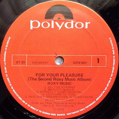 Roxy Music : For Your Pleasure (LP, Album, RE, Gat)