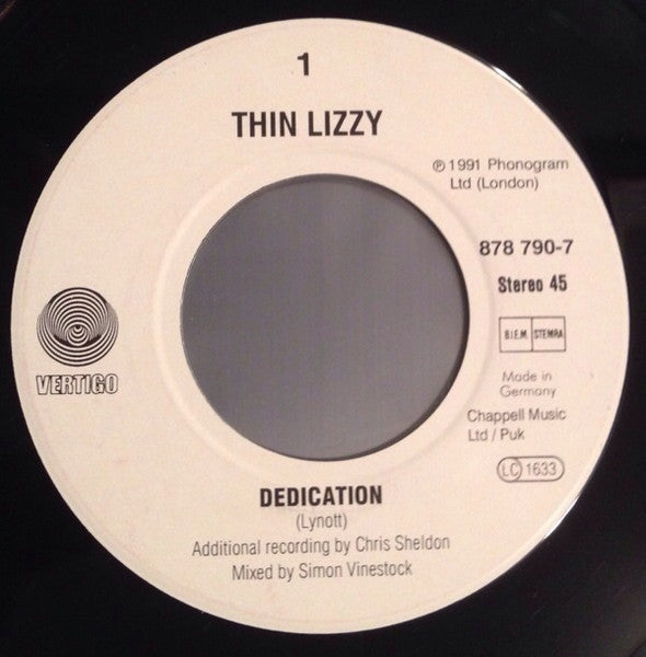 Thin Lizzy : Dedication (7", Single)