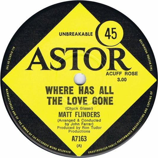 Matt Flinders : Where Has All The Love Gone (7", Single)