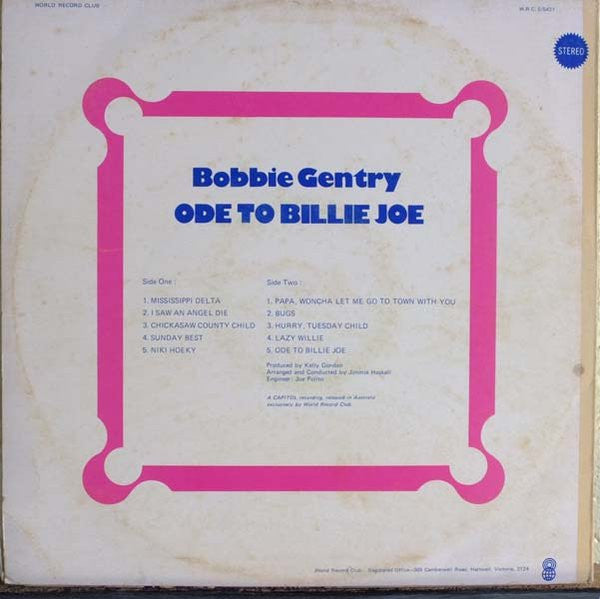 Bobbie Gentry : Ode To Billie Joe (LP, Album, Club)