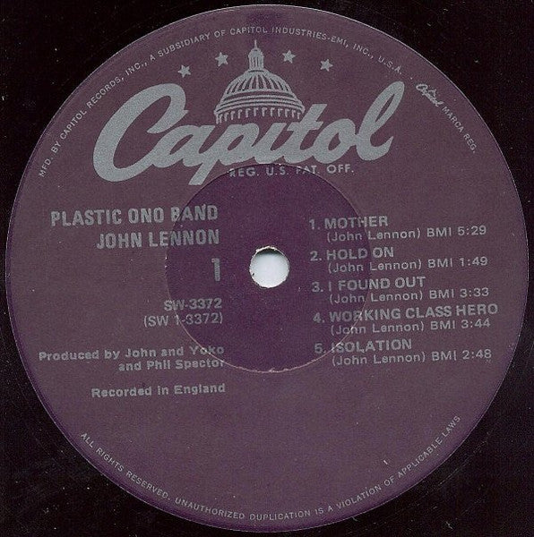 John Lennon & The Plastic Ono Band : John Lennon / Plastic Ono Band (LP, Album, RP, Pur)