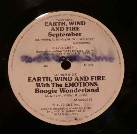 Earth, Wind & Fire : September / Boogie Wonderland (7", Single)