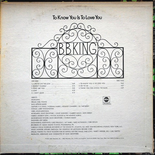 B.B. King : To Know You Is To Love You (LP, Album, San)
