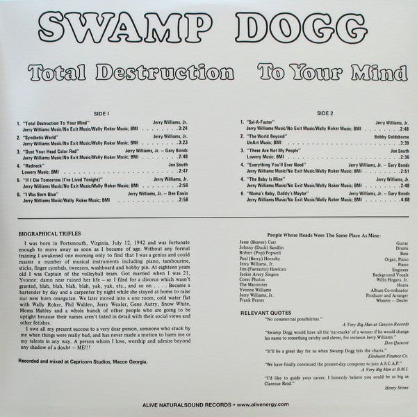 Swamp Dogg : Total Destruction To Your Mind (LP, Album, RE)