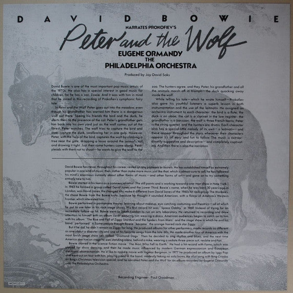 David Bowie Narrates Prokofiev*, Eugene Ormandy, The Philadelphia Orchestra, Britten* : Peter And The Wolf / Young Person's Guide To The Orchestra (LP, Album, RE, 180)