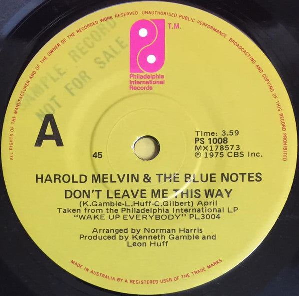 Harold Melvin And The Blue Notes : Don't Leave Me This Way (7", Single)