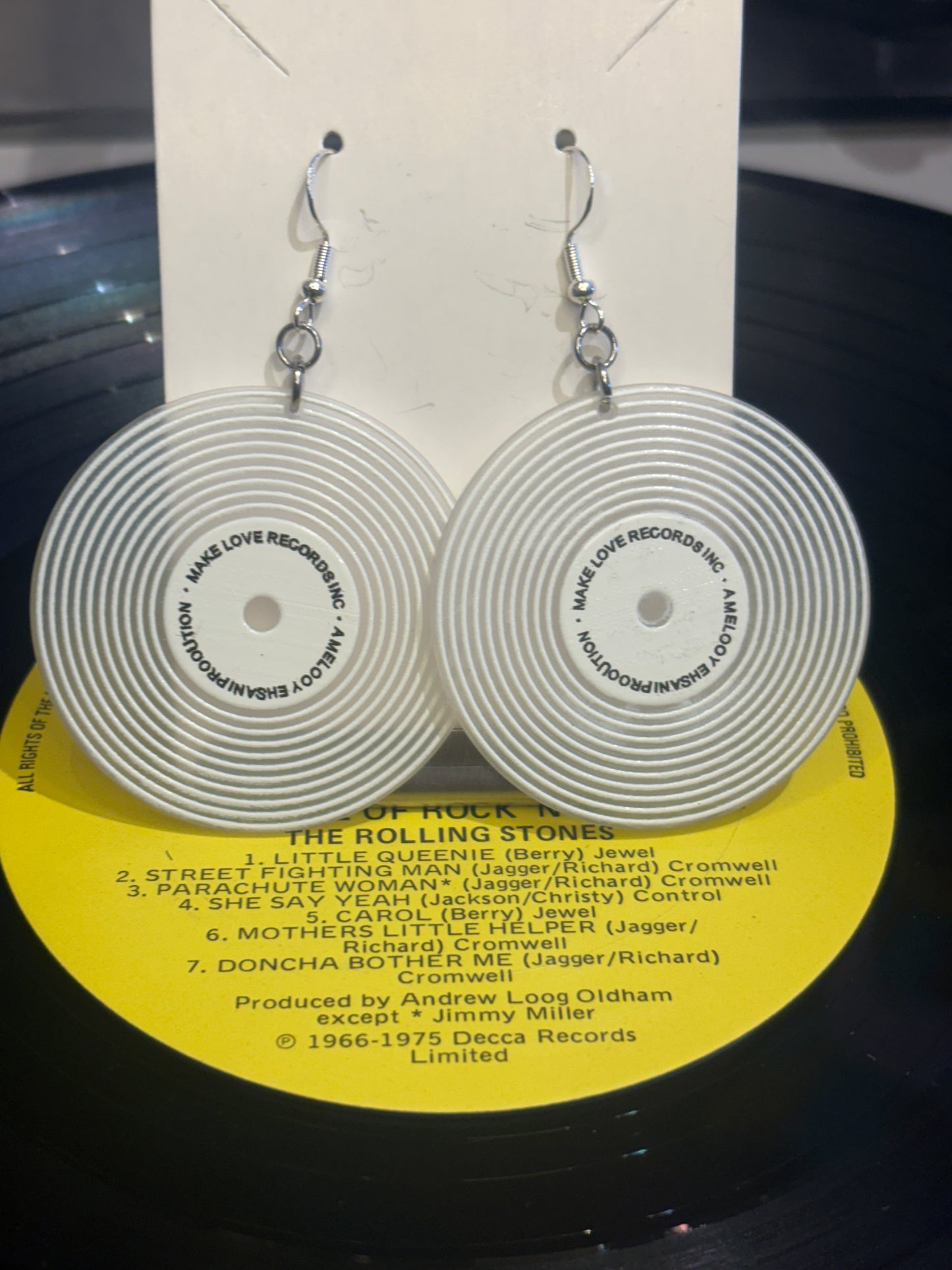 Vinyl Earrings (White) - Sterling Silver backs